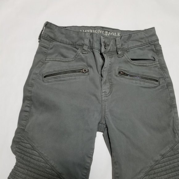 American Eagle Gray Sage Sateen Moto High Rise Jeggings - Picture 3 of 5